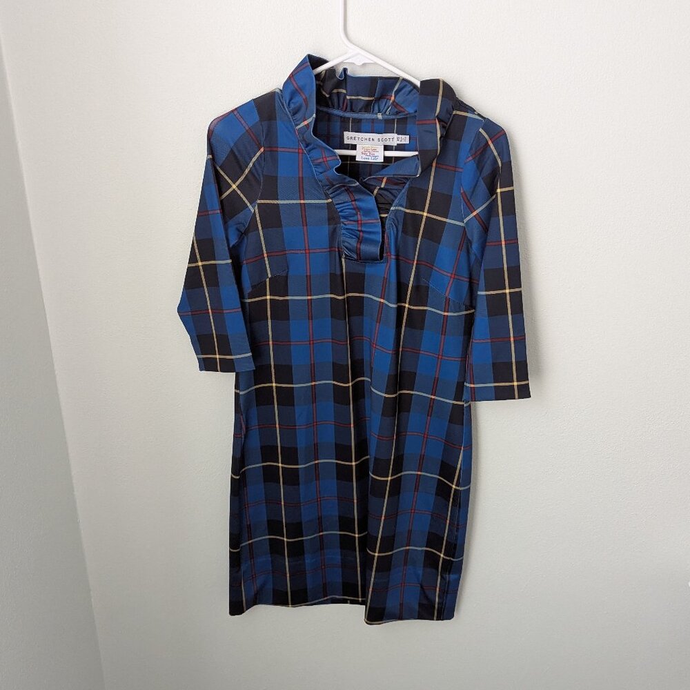 Gretchen Scott Plaid Ruffled Neck Dress, XS